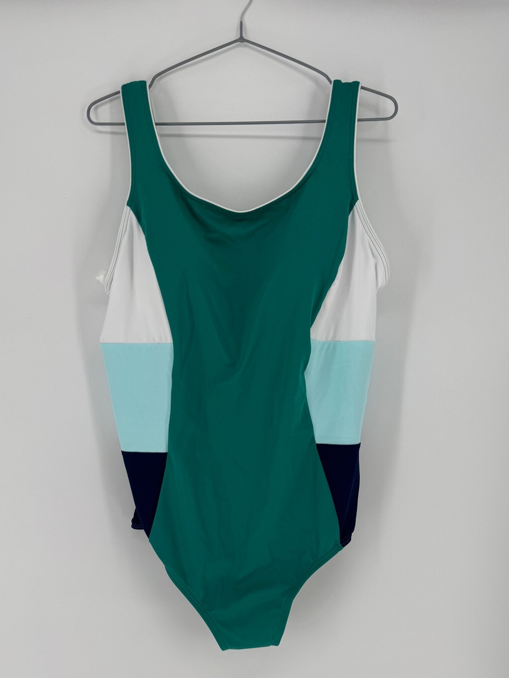 NWT Lands End 18W Long Colorblock One-Piece Swimsuit in Teal, Mint & Navy